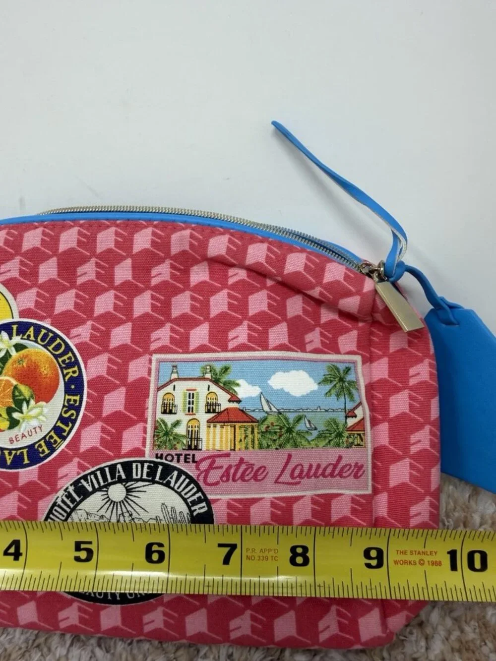Estee Lauder Cosmetic Bag Pink Logo Canvas Makeup Case Bag Travel Tag